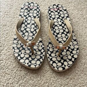 Coach Tan and Black Sandals Pebbled Design- size 8
